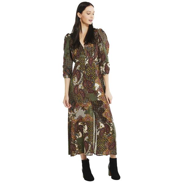 Womens Emma & Michele Long Sleeve V-Neck Print Maxi Dress - image 