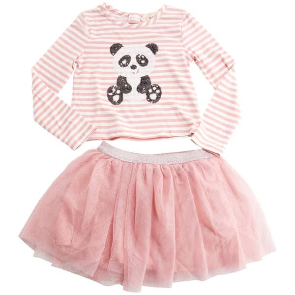 Girls &#40;4-6x&#41; BTween&#40;R&#41; Long Sleeve Panda Top & Glitter Skort Set - image 