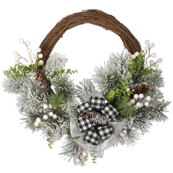 National Tree 22in. Snowy Christmas Wreath With Bow - image 
