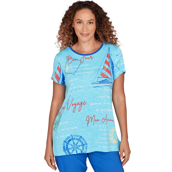 Plus Size Ruby Rd. Set Sail Bon Voyage Trim Detail Graphic Tee