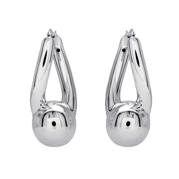 Ellen Tracy Sterling Silver Bead Hoop Earrings - image 