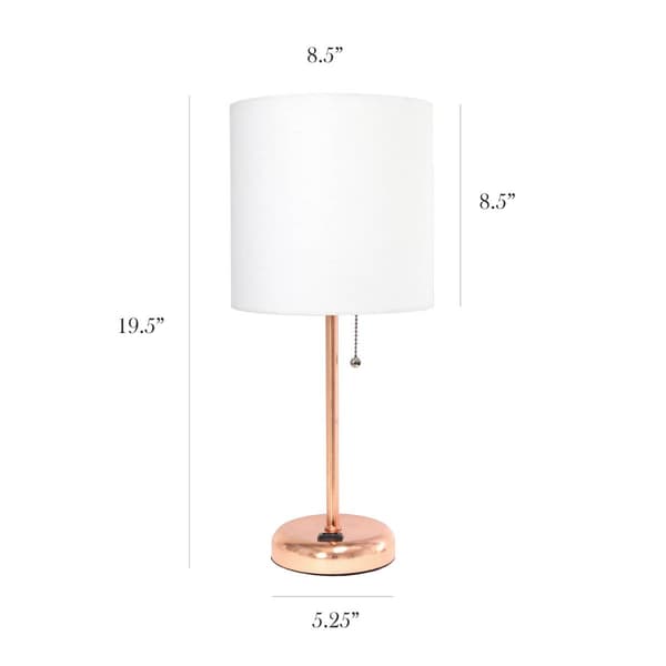 LimeLights Rose Stick Lamp w/Charging Outlet/White Shade-Set of 2