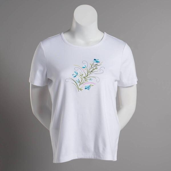 Petite Bonnie Evans Drifting Flowers Short Sleeve Embroidered Tee - image 