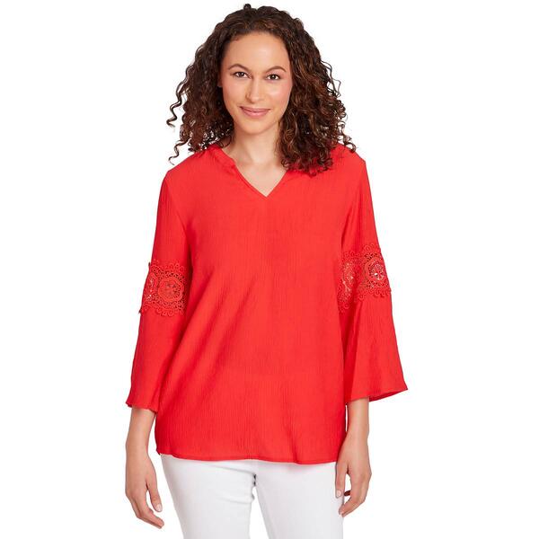 Petite Ruby Rd. Red White & New Woven Solid Gauze Blouse - image 