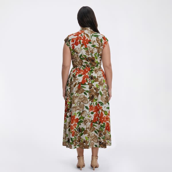 Plus Size Kasper Cap Sleeve Floral Midi Dress