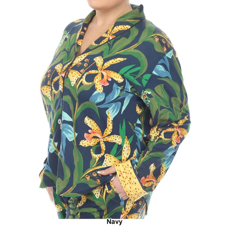 Plus Size White Mark Two Piece Wildflower Print Pajama Set