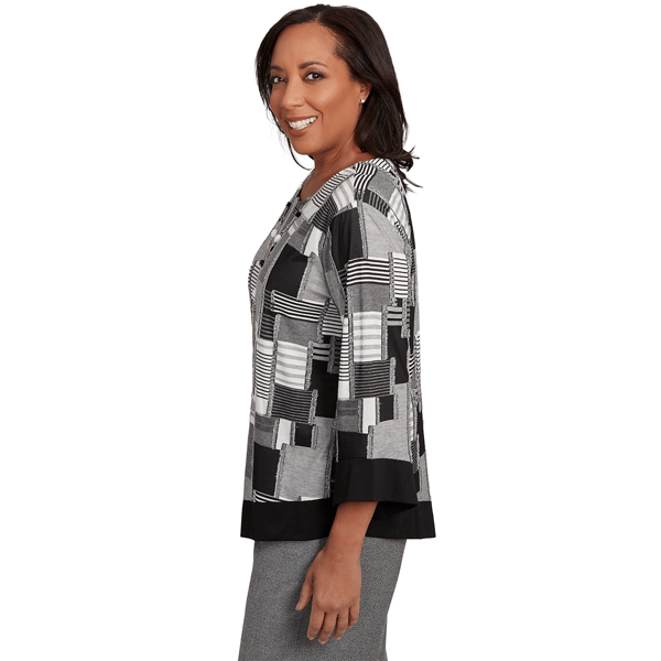 Womens Alfred Dunner Santa Barbara Patchwork Fringe Blouse