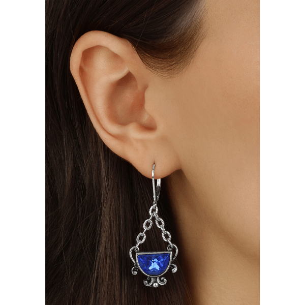 1928 Half Moon Blue Drop Leverback Earring