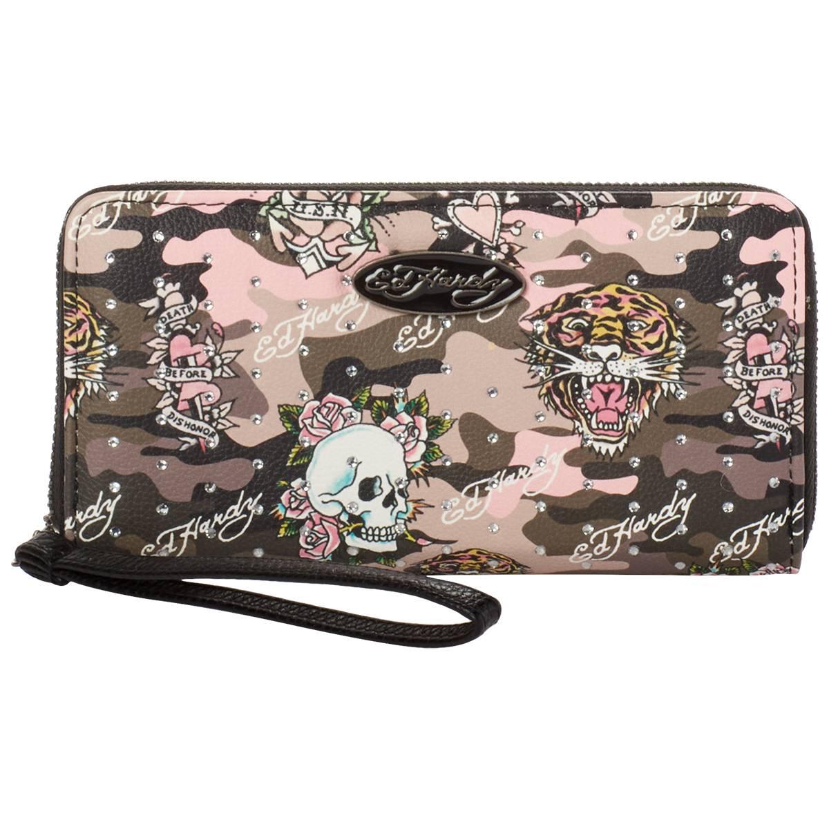 Womens Ed Hardy Ella Camo Zip-Around Wallet