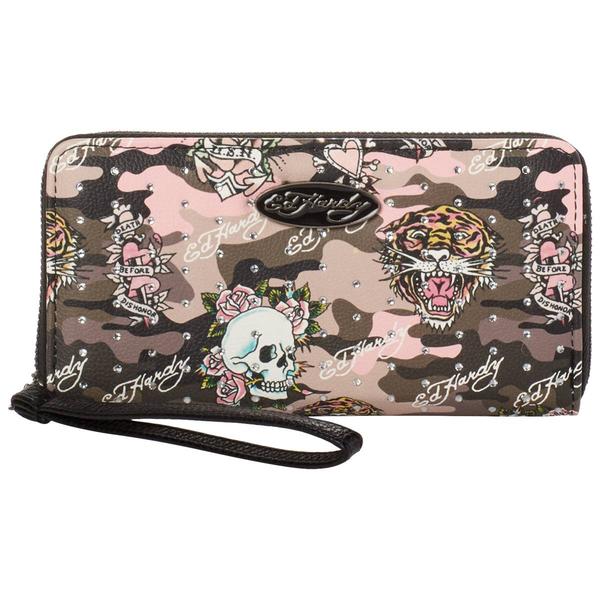 Womens Ed Hardy Ella Camo Zip-Around Wallet