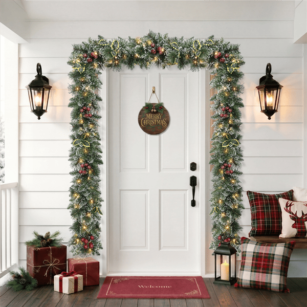 Puleo International 20ft LED Adorned Snowy Silverton Pine Garland