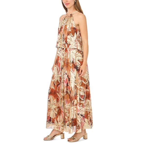 Womens MSK Sleeveless Halter Neck Metallic Floral Maxi Dress