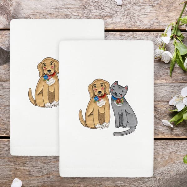 Linum Home Textiles 2pc. Spring Dog & Cat Embroidered Hand Towels