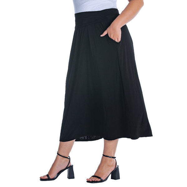 Plus Size 24/7 Comfort Apparel Foldover Maxi Skirt with Pockets