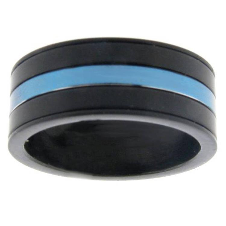Mens Lynx Stainless Steel Thin Blue Line Ring