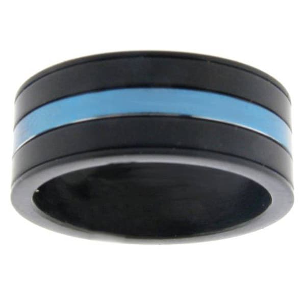Mens Lynx Stainless Steel Thin Blue Line Ring