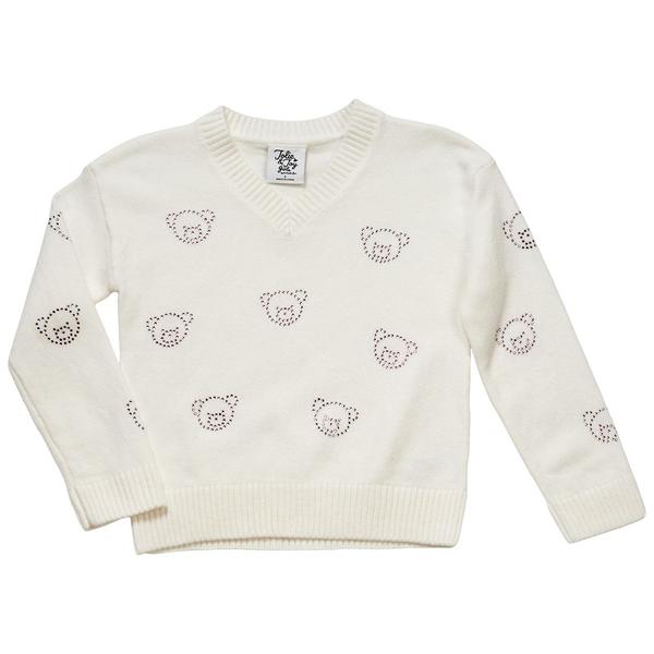 Girls (4-6x) Jolie & Joy Teddy Bear Rhinestone V-Neck Sweater