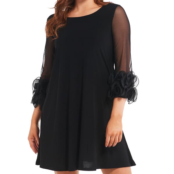 Plus Size Nina Leonard 3/4 Sheer Ruffle Sleeve Dress