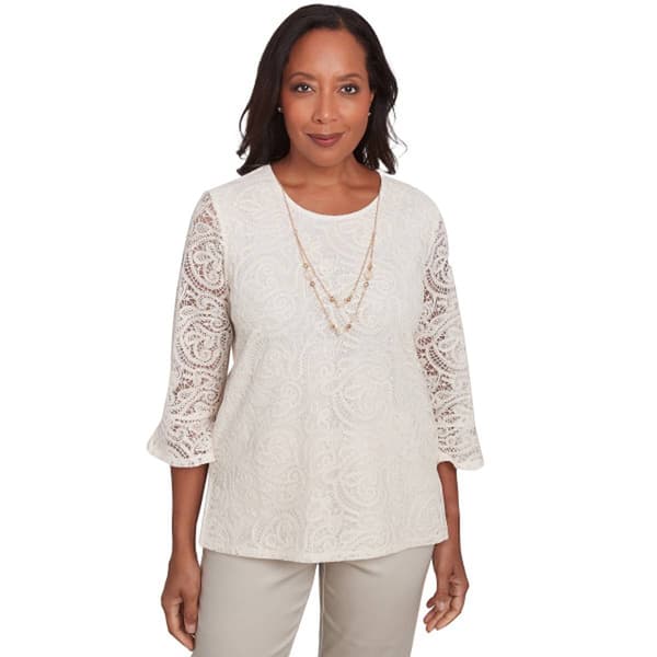 Womens Alfred Dunner Coming Up Roses 3/4 Flare Sleeve Lace Top - image 