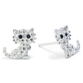 Sterling Silver & White Crystal Cat Stud Earrings