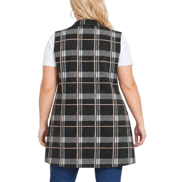 Plus Size NY Collection Double Knit Plaid Long Vest