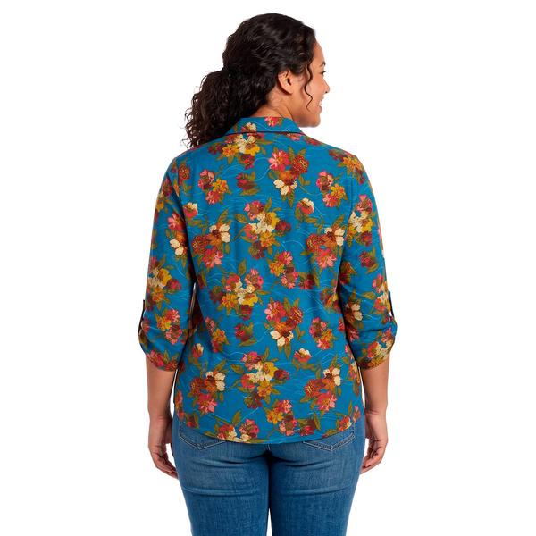 Plus Size Emily Daniels 3/4 Sleeve Floral Split Neck Blouse