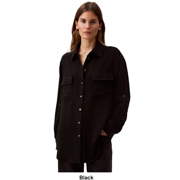 Womens Calvin Klein Roll Tab Sleeve Utility Button Down