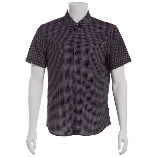 Mens DKNY Short Sleeve Jackson No Tuck Geo Button Down Shirt - image 