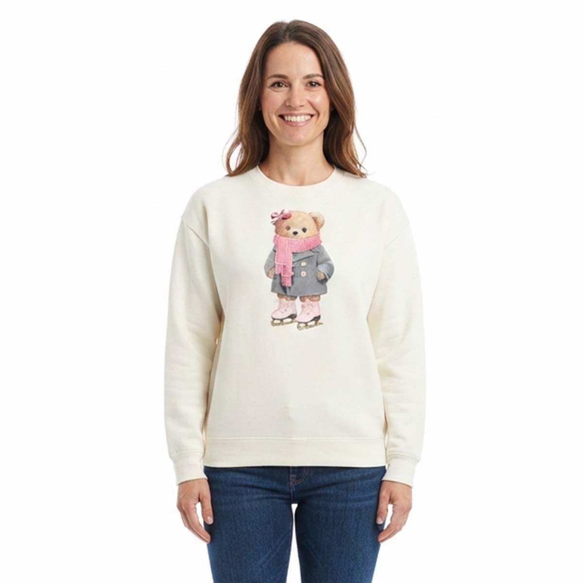 Womens Tru Self Long Sleeve Dpop Shoulder Graphic Bear Sweatshirt