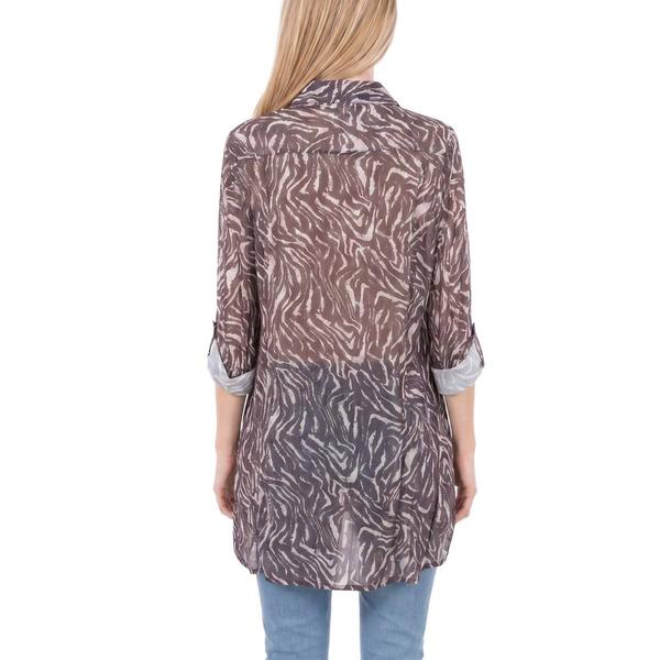 Womens NY Collection Roll Tab Sleeve Zebra Mesh Tunic Blouse