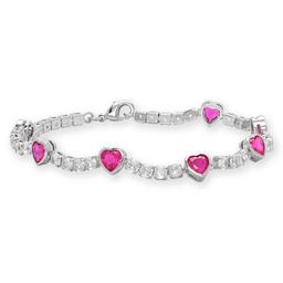 Silver Plated Lab Ruby Heart Bezel Tennis Lay Down Bracelet
