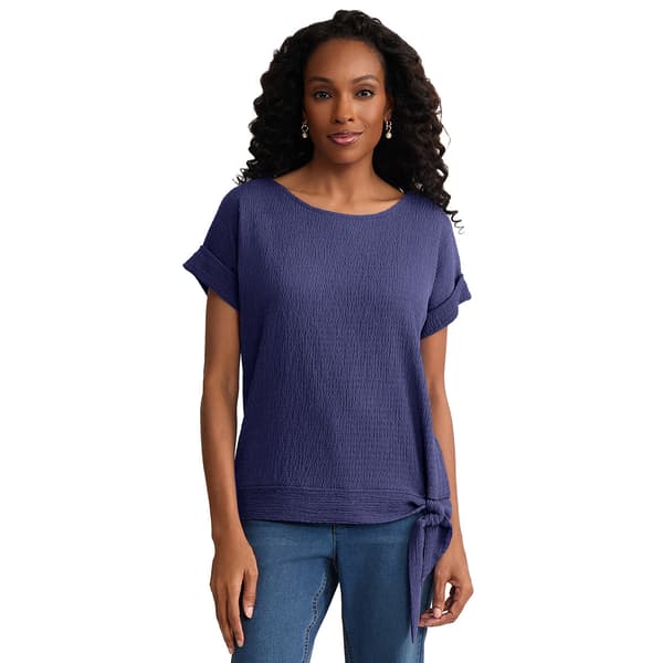 Womens Jones New York Short Dolman Sleeve Side Tie Front Crinkle - image 