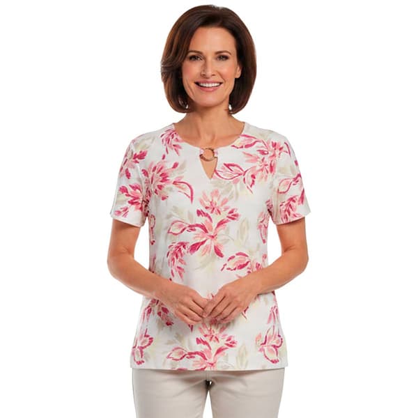 Plus Size Emily Daniels Short Sleeve Floral Keyhole Neck Blouse - image 
