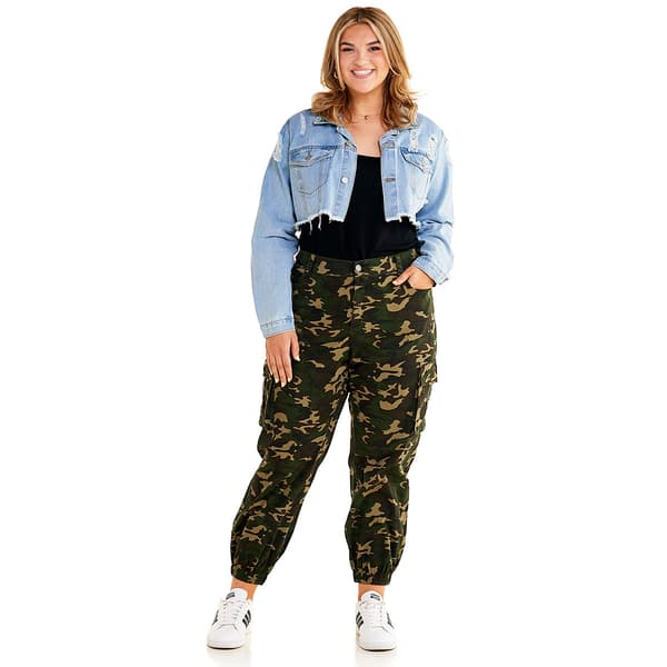 Juniors Plus Almost Famous™ Destructed Cropped Denim Jacket
