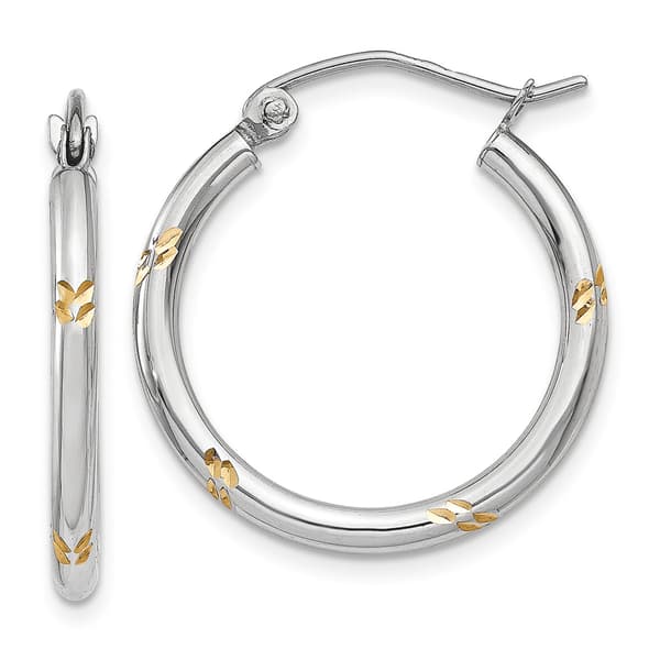 Gold Classics(tm) 14kt. White Gold & Rhodium Hoop Earrings - image 