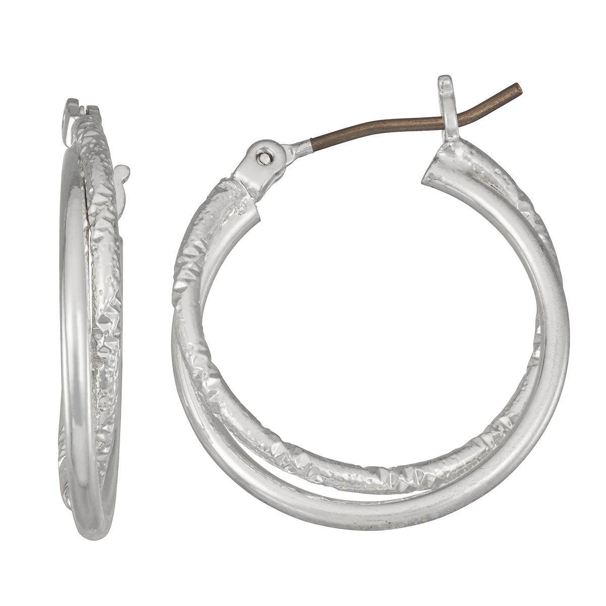 Napier 0.68in. Silver-Tone Diamond Blasted Twist Hoop...