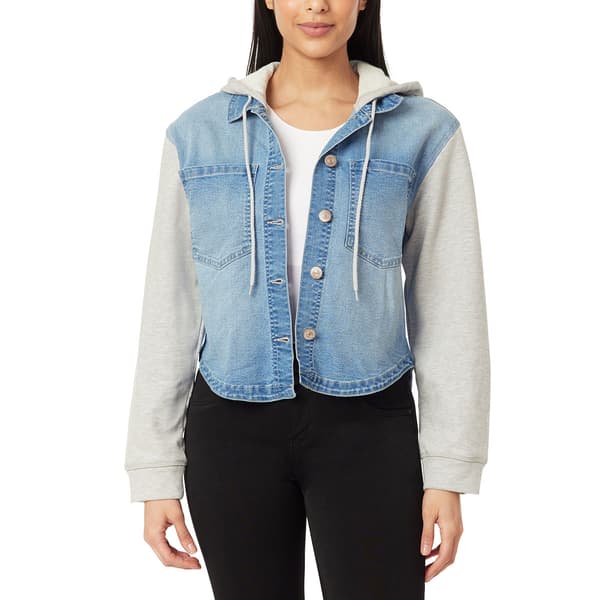 Juniors Wallflower Dreamer Hooded Denim Jacket - image 
