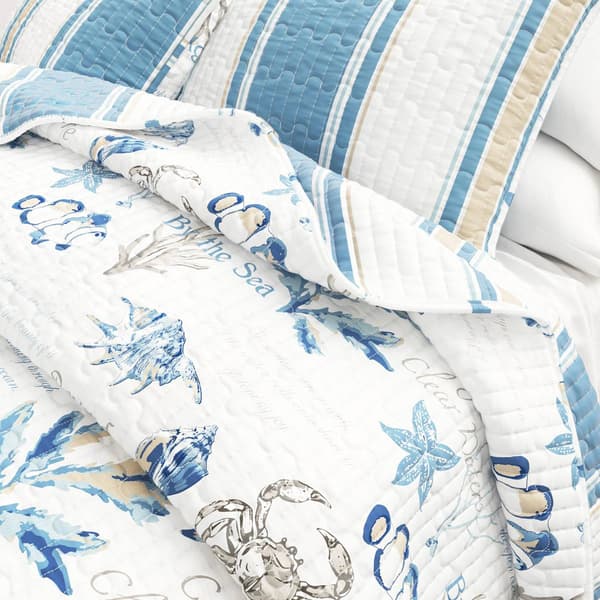 FreshFolds New Castle 3pc. Reversible Stripe Coastal Quilt Set