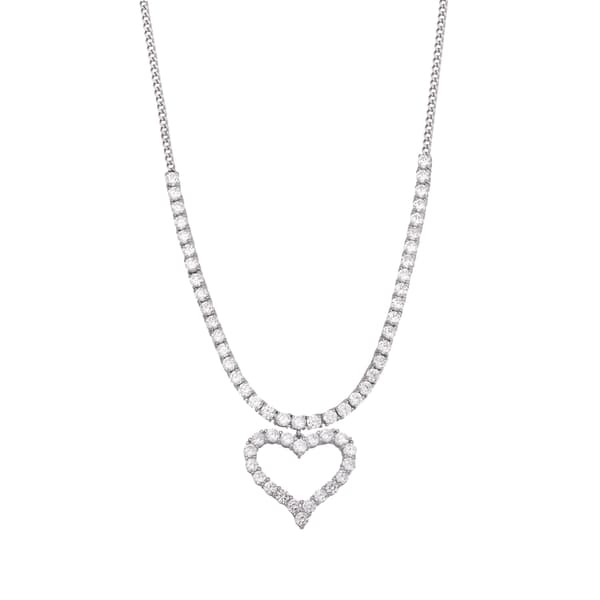 Splendere Rhodium Plated Sterling Silver CZ Open Heart Necklace - image 