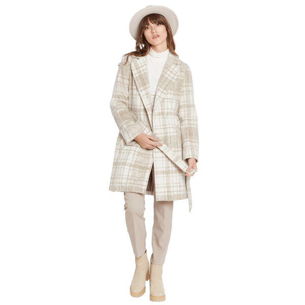 Womens Nine West Plaid Faux Wool Coat With Belt