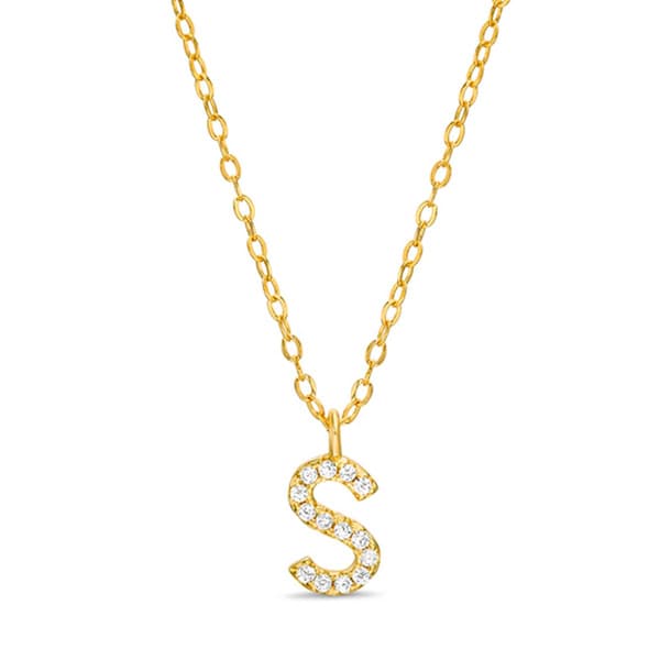 Sterling Silver Gold S Initial Cubic Zirconia Necklace - image 