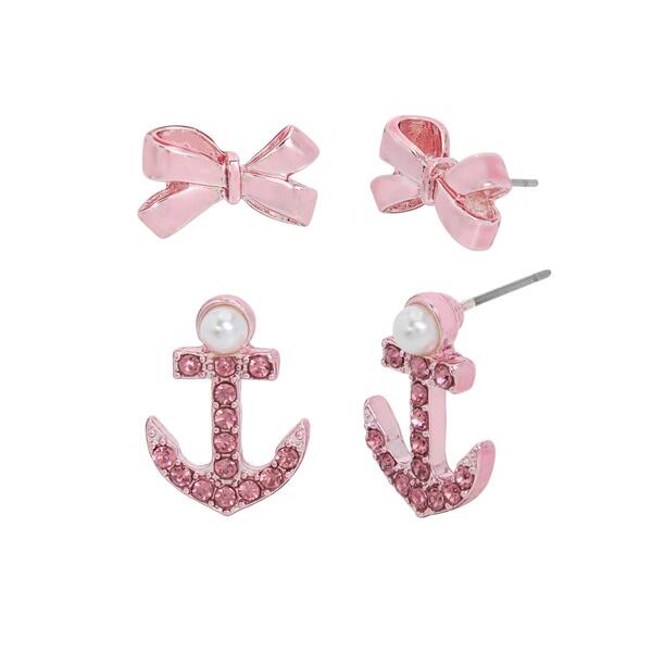 Betsey Johnson Anchor & Bow Duo Earring Set - image 
