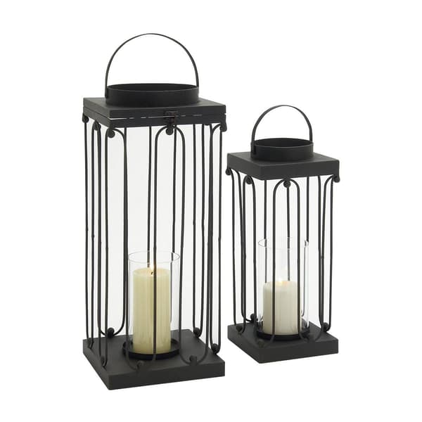 9th & Pike&#40;R&#41; Black Metal Candle Holder Lanterns - Set of 2