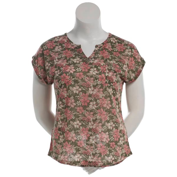 Womens Architect(R) Cap Sleeve Split Neck Tropical Floral Tee