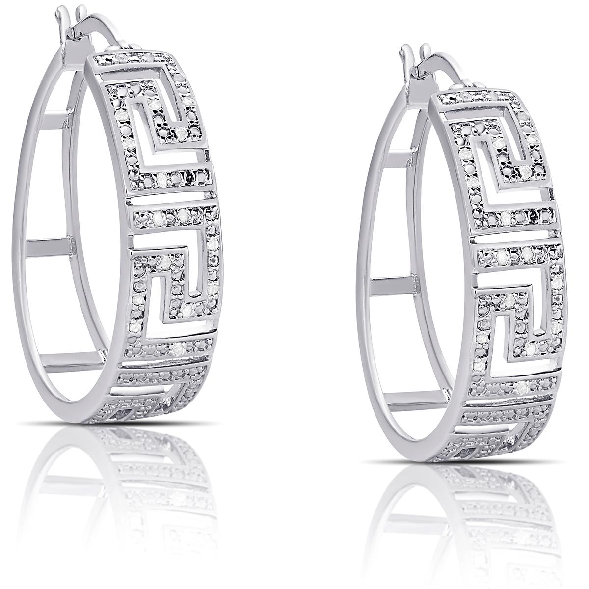 Gianni Argento 1/4ctw. Silver Plated Greek Key Hoop Earrings