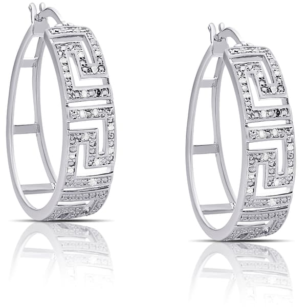 Gianni Argento 1/4ct. Silver Plated Greek Key Hoop Earrings - image 