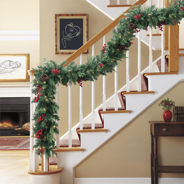 Puleo International 9ft. Pre-Lit Adorned Garland