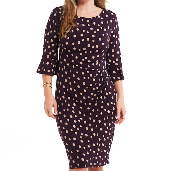 Petite Connected Apparel Elbow Sleeve Dot Side Ruched Sheat Dress