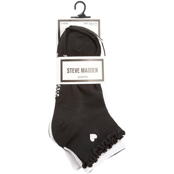 Womens Steve Madden 6Pk Heart Lettuce Edge Quarter Socks - image 