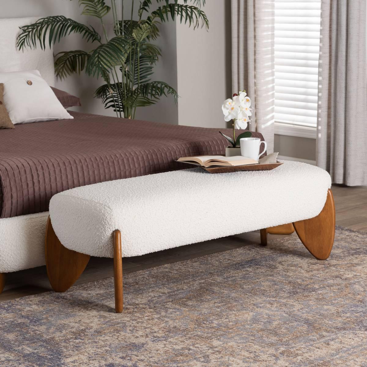 Baxton Studio Vinicio Mid-Century Modern Boucle Accent Bench